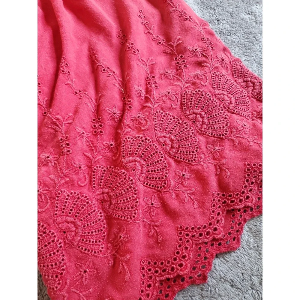 Free People Boho Red Eyelet Embroidered Off Shoulder Crop Top Bell Sleeve M